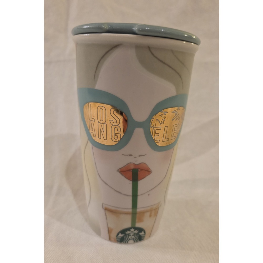 Starbucks Los Angeles LA Girl Sunglasses Ceramic Coffee Travel Mug 12 OZ